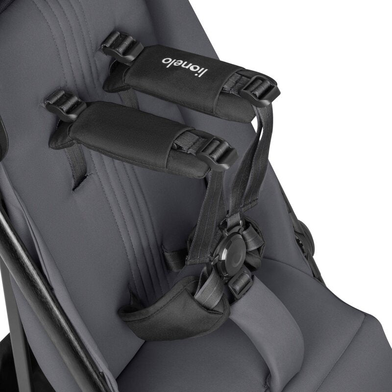 Carucior sport, Lionelo, Bess, Sustine 22 kg, 6 luni+, Capotina impermeabila si protectie SPF 50+, Include suport sticla, Pliere cu o singura mana, Maner pentru transport, Gri