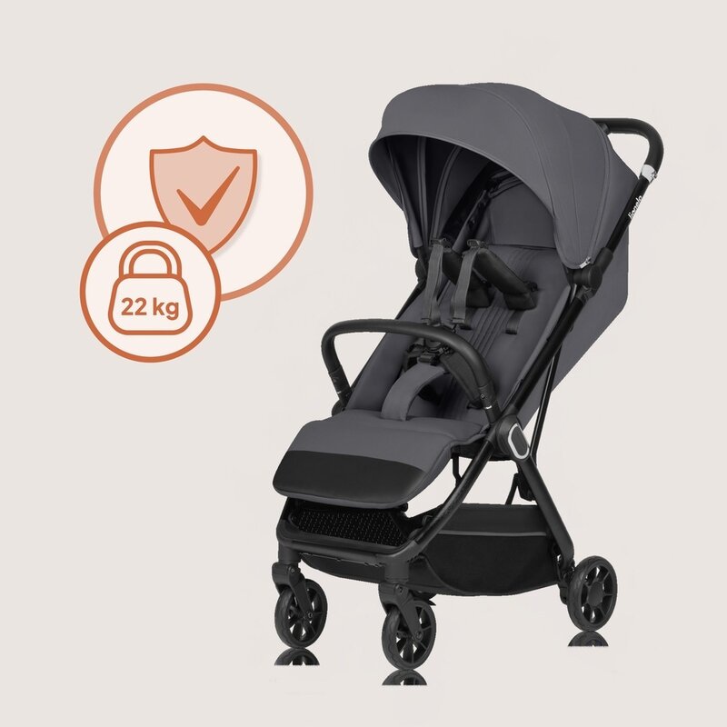Carucior sport, Lionelo, Bess, Sustine 22 kg, 6 luni+, Capotina impermeabila si protectie SPF 50+, Include suport sticla, Pliere cu o singura mana, Maner pentru transport, Gri