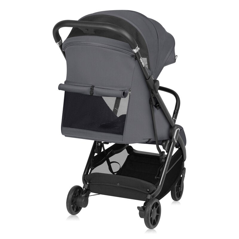 Carucior sport, Lionelo, Bess, Sustine 22 kg, 6 luni+, Capotina impermeabila si protectie SPF 50+, Include suport sticla, Pliere cu o singura mana, Maner pentru transport, Gri