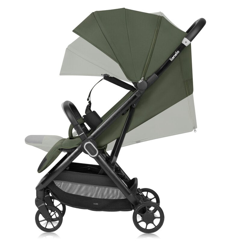 Carucior sport, Lionelo, Bess, Sustine 22 kg, 6 luni+, Capotina impermeabila si protectie SPF 50+, Include suport sticla, Pliere cu o singura mana, Maner pentru transport, Verde