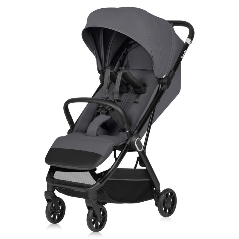 Carucior sport, Lionelo, Bess, Sustine 22 kg, 6 luni+, Capotina impermeabila si protectie SPF 50+, Include suport sticla, Pliere cu o singura mana, Maner pentru transport, Gri