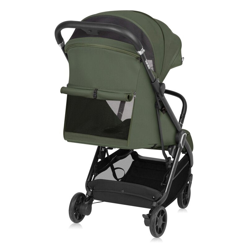Carucior sport, Lionelo, Bess, Sustine 22 kg, 6 luni+, Capotina impermeabila si protectie SPF 50+, Include suport sticla, Pliere cu o singura mana, Maner pentru transport, Verde