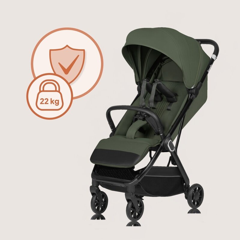 Carucior sport, Lionelo, Bess, Sustine 22 kg, 6 luni+, Capotina impermeabila si protectie SPF 50+, Include suport sticla, Pliere cu o singura mana, Maner pentru transport, Verde