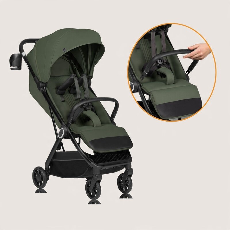 Carucior sport, Lionelo, Bess, Sustine 22 kg, 6 luni+, Capotina impermeabila si protectie SPF 50+, Include suport sticla, Pliere cu o singura mana, Maner pentru transport, Verde