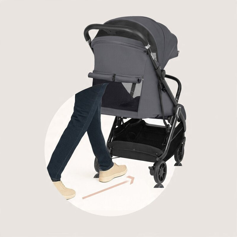 Carucior sport, Lionelo, Bess, Sustine 22 kg, 6 luni+, Capotina impermeabila si protectie SPF 50+, Include suport sticla, Pliere cu o singura mana, Maner pentru transport, Gri