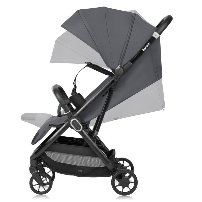 Carucior sport, Lionelo, Bess, Sustine 22 kg, 6 luni+, Capotina impermeabila si protectie SPF 50+, Include suport sticla, Pliere cu o singura mana, Maner pentru transport, Gri