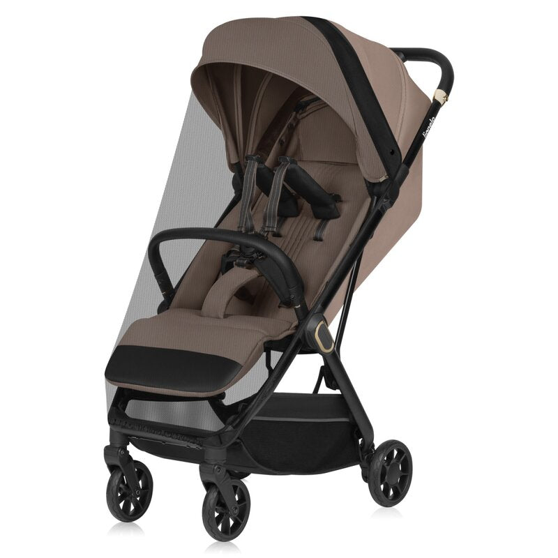 Carucior sport, Lionelo, Bess, Sustine 22 kg, 6 luni+, Capotina impermeabila si protectie SPF 50+, Include suport sticla, Pliere cu o singura mana, Maner pentru transport, Bej
