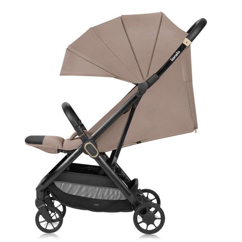 Carucior sport, Lionelo, Bess, Sustine 22 kg, 6 luni+, Capotina impermeabila si protectie SPF 50+, Include suport sticla, Pliere cu o singura mana, Maner pentru transport, Bej