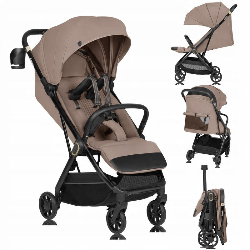 Carucior sport, Lionelo, Bess, Sustine 22 kg, 6 luni+, Capotina impermeabila si protectie SPF 50+, Include suport sticla, Pliere cu o singura mana, Maner pentru transport, Bej