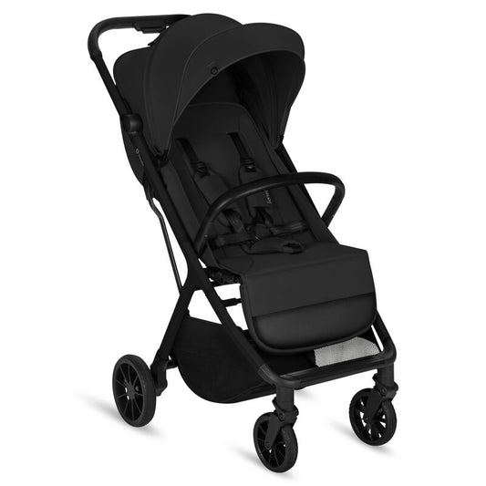 Carucior sport, Lionelo, Cloe Plus, Cu accesorii, Cadru din aluminiu, Pana la 22 kg, Usor, Pliere compacta pentru avion, cu o singura mana, Ideal pentru toate tipurile de suprafete, 6 luni+, Negru