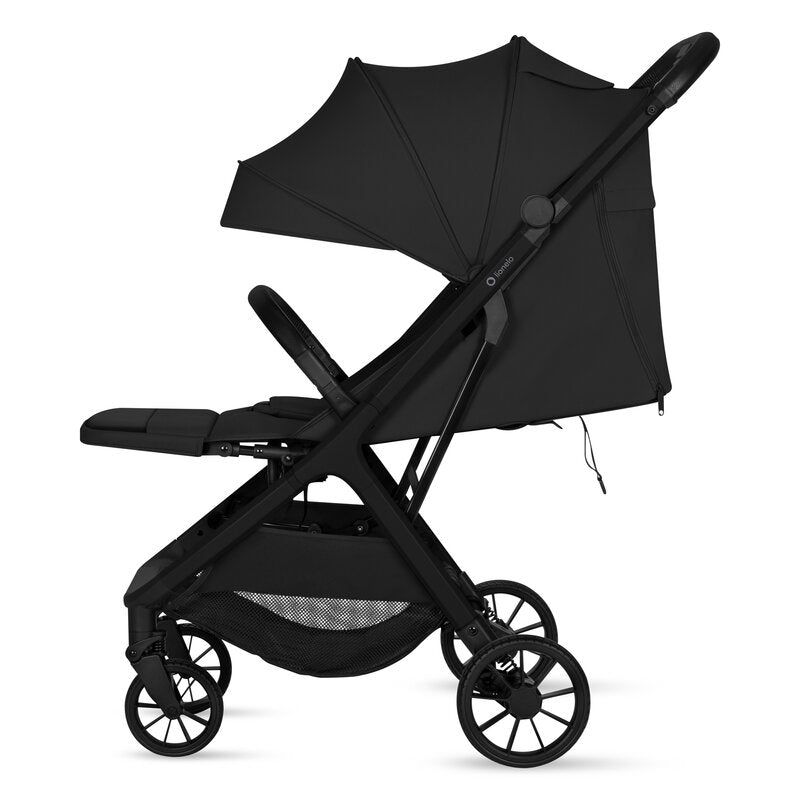 Carucior sport, Lionelo, Cloe Plus, Cu accesorii, Cadru din aluminiu, Pana la 22 kg, Usor, Pliere compacta pentru avion, cu o singura mana, Ideal pentru toate tipurile de suprafete, 6 luni+, Negru