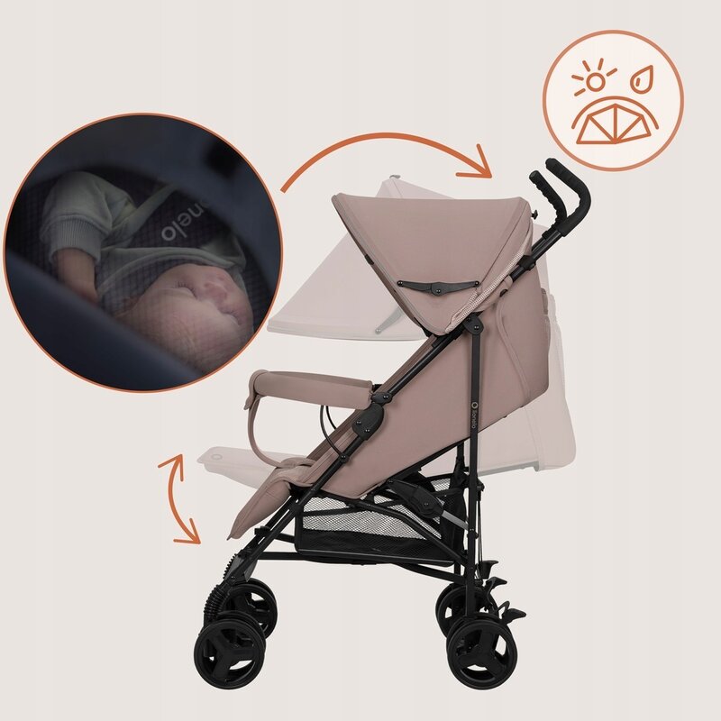 Carucior sport, Lionelo, Elia, Cu plasa de tantari, Suport de picioare reglabil, Spatar ajustabil in 4 pozitii, Capotina XXL, Pliere tip umbrela, Capacitate 15 kg, 6 luni+, EN 1888, Bej Taupe