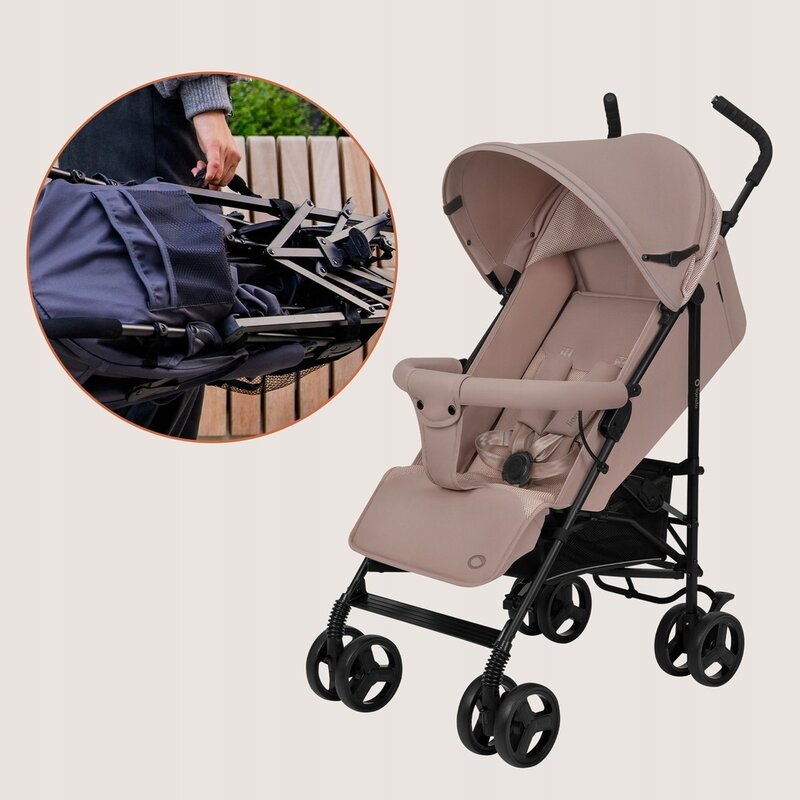 Carucior sport, Lionelo, Elia, Cu plasa de tantari, Suport de picioare reglabil, Spatar ajustabil in 4 pozitii, Capotina XXL, Pliere tip umbrela, Capacitate 15 kg, 6 luni+, EN 1888, Bej Taupe