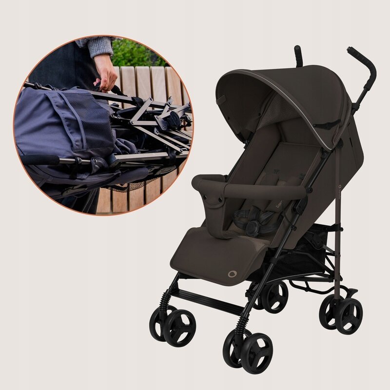 Carucior sport, Lionelo, Elia, Cu plasa de tantari, Suport de picioare reglabil, Spatar ajustabil in 4 pozitii, Capotina XXL, Pliere tip umbrela, Capacitate 15 kg, 6 luni+, EN 1888, Maro