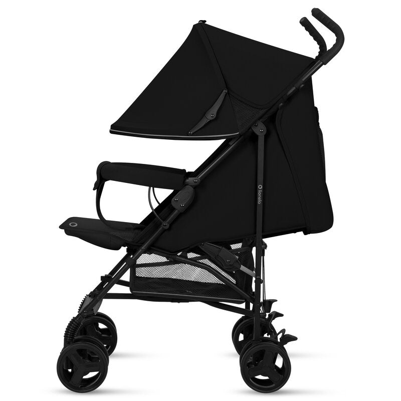 Carucior sport, Lionelo, Elia, Cu plasa de tantari, Suport de picioare reglabil, Spatar ajustabil in 4 pozitii, Capotina XXL, Pliere tip umbrela, Capacitate 15 kg, 6 luni+, EN 1888, Negru