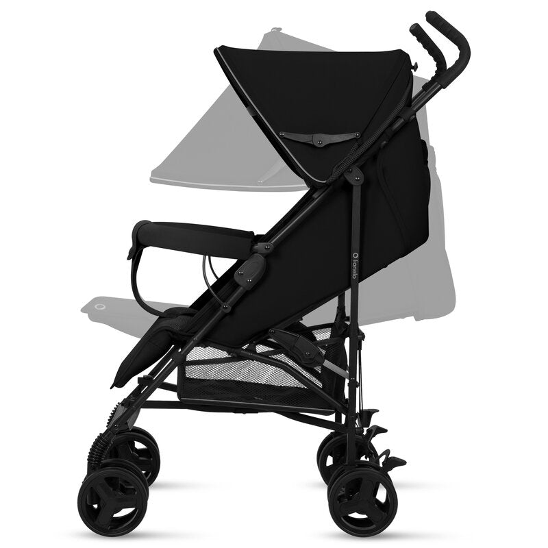 Carucior sport, Lionelo, Elia, Cu plasa de tantari, Suport de picioare reglabil, Spatar ajustabil in 4 pozitii, Capotina XXL, Pliere tip umbrela, Capacitate 15 kg, 6 luni+, EN 1888, Negru