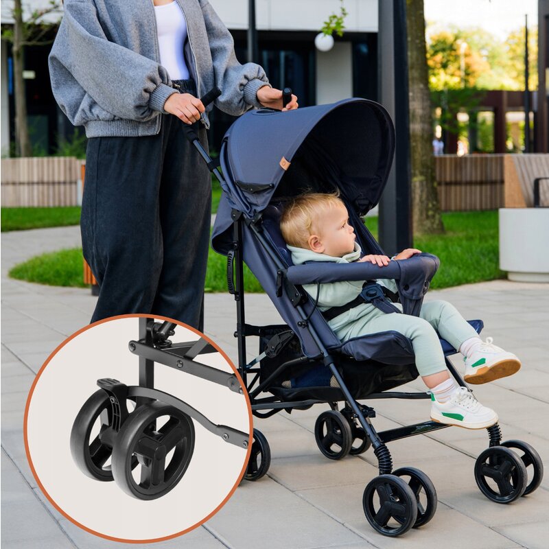 Carucior sport, Lionelo, Elia, Cu plasa de tantari, Suport de picioare reglabil, Spatar ajustabil in 4 pozitii, Capotina XXL, Pliere tip umbrela, Capacitate 15 kg, 6 luni+, EN 1888, Negru