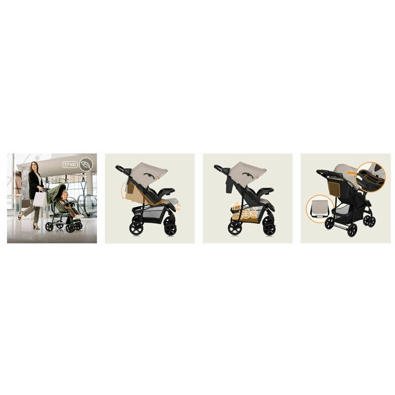 Carucior sport, Lionelo, Emma Plus, Cu tavita, 2 Suporturi pentru pahar, Geanta accesorii, Conform cu standardul european de securitate EN1888-1, Bej
