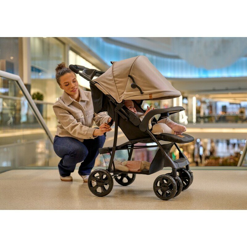 Carucior sport, Lionelo, Emma Plus, Cu tavita, 2 Suporturi pentru pahar, Geanta accesorii, Conform cu standardul european de securitate EN1888-1, Bej