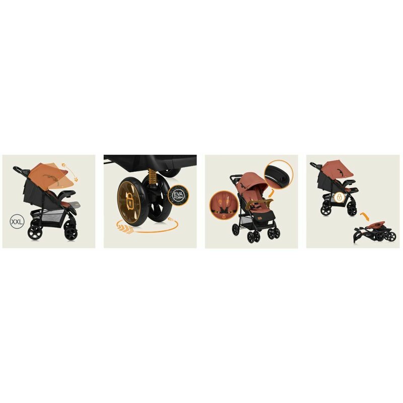 Carucior sport, Lionelo, Emma Plus, Cu tavita, 2 Suporturi pentru pahar, Geanta accesorii, Conform cu standardul european de securitate EN1888-1, Roz