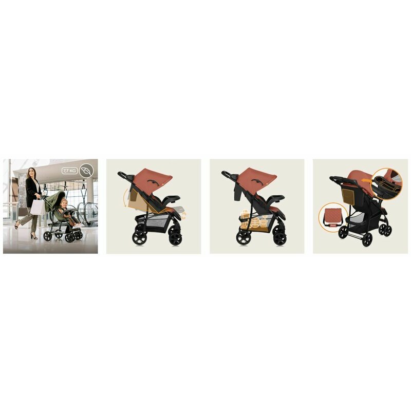 Carucior sport, Lionelo, Emma Plus, Cu tavita, 2 Suporturi pentru pahar, Geanta accesorii, Conform cu standardul european de securitate EN1888-1, Roz
