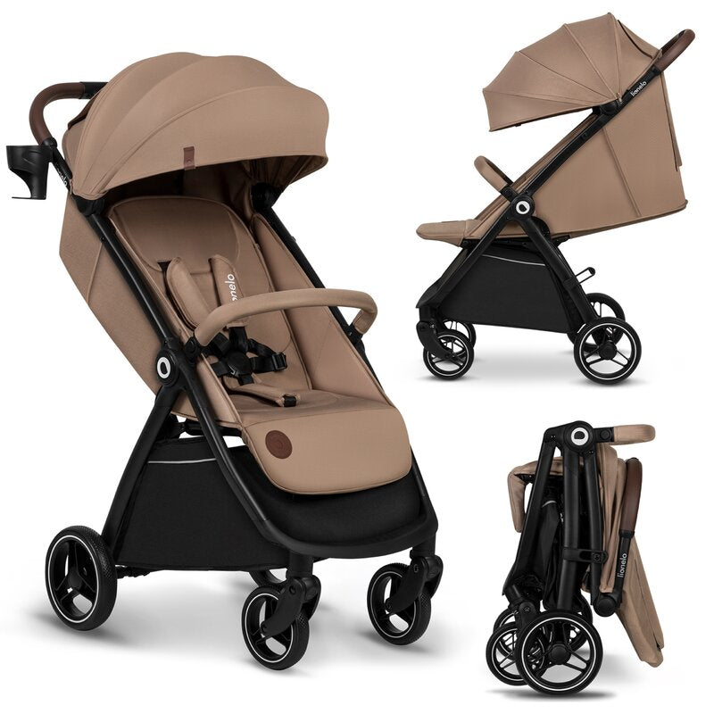 Carucior sport, Lionelo, Ingrid, Capotina impermeabila cu filtru UPF50+, Pana la 22 Kg, Spatar reglabil in 3 pozitii, Include suport pahar si plasa de tantari, Sistem pentru pliere automata, 6 luni+, Bej