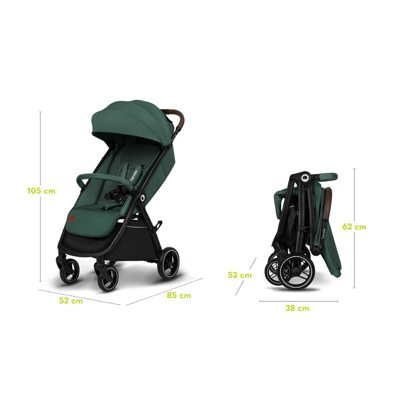 Carucior sport, Lionelo, Ingrid, Capotina impermeabila cu filtru UPF50+, Pana la 22 Kg, Spatar reglabil in 3 pozitii, Include suport pahar si plasa de tantari, Sistem pentru pliere automata, 6 luni+, Verde