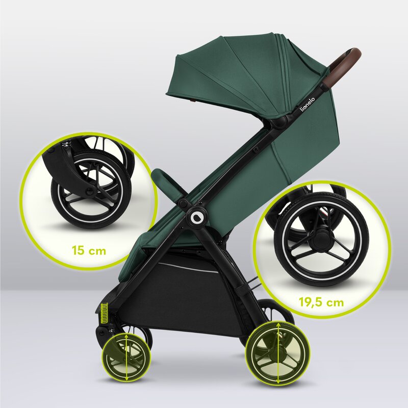 Carucior sport, Lionelo, Ingrid, Capotina impermeabila cu filtru UPF50+, Pana la 22 Kg, Spatar reglabil in 3 pozitii, Include suport pahar si plasa de tantari, Sistem pentru pliere automata, 6 luni+, Verde