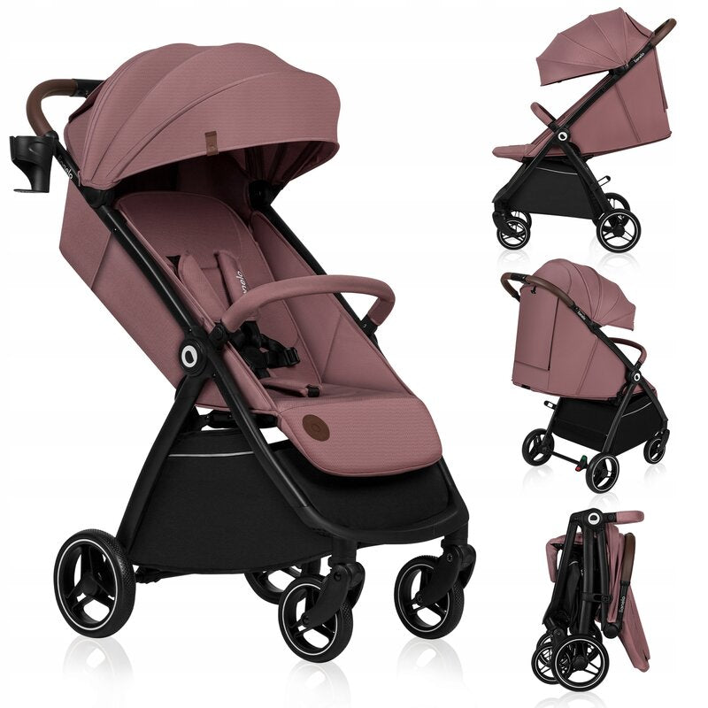 Carucior sport, Lionelo, Ingrid, Capotina impermeabila cu filtru UPF50+, Pana la 22 Kg, Spatar reglabil in 3 pozitii, Include suport pahar si plasa de tantari, Sistem pentru pliere automata, 6 luni+, Roz