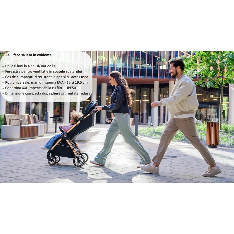 Carucior sport, Lionelo, Ingrid, Capotina impermeabila cu filtru UPF50+, Pana la 22 Kg, Spatar reglabil in 3 pozitii, Include suport pahar si plasa de tantari, Sistem pentru pliere automata, 6 luni+, Bej