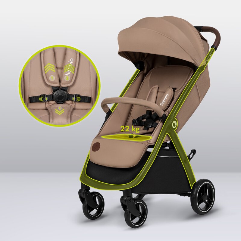 Carucior sport, Lionelo, Ingrid, Capotina impermeabila cu filtru UPF50+, Pana la 22 Kg, Spatar reglabil in 3 pozitii, Include suport pahar si plasa de tantari, Sistem pentru pliere automata, 6 luni+, Bej