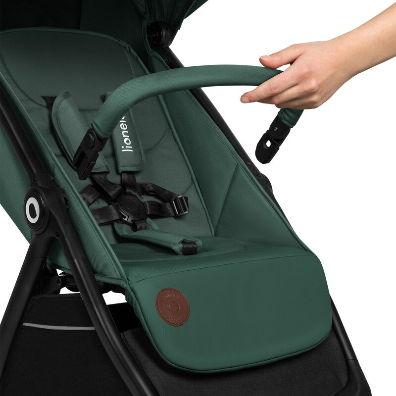 Carucior sport, Lionelo, Ingrid, Capotina impermeabila cu filtru UPF50+, Pana la 22 Kg, Spatar reglabil in 3 pozitii, Include suport pahar si plasa de tantari, Sistem pentru pliere automata, 6 luni+, Verde