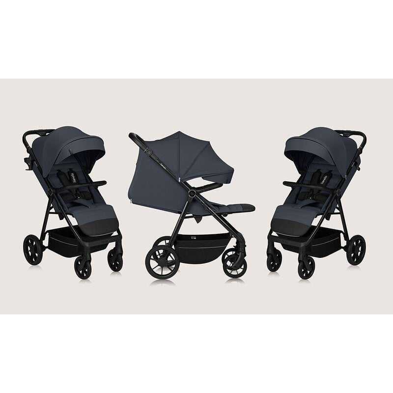 Carucior sport, Lionelo, Iva, Sustine 22 kg, 6 luni+, Capotina mare, Impermeabila, Protectie SPF 50+, 3 pozitii inclinare spatar, 8 pozitii inclinare suport picioare, 5 pozitii reglare maner, Include plasa de tantari si suport pentru biberon, Gri