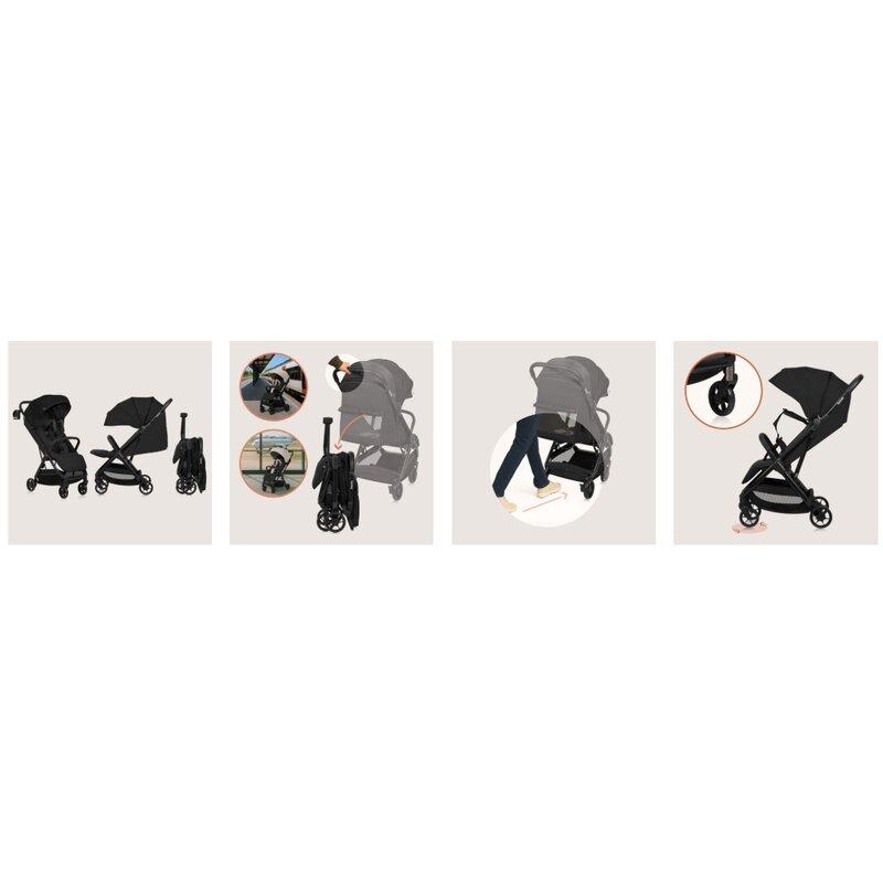 Carucior sport, Lionelo, Julie Air, Greutate redusa - 7.5 kg, Sustine 22 kg, 6 luni+, Capotina impermeabila, Protectie SPF 50+, Include suport sticla, Pliere compacta pentru calatorii, Conform cu EN1888-1 si EN1888-2, Negu Onyx