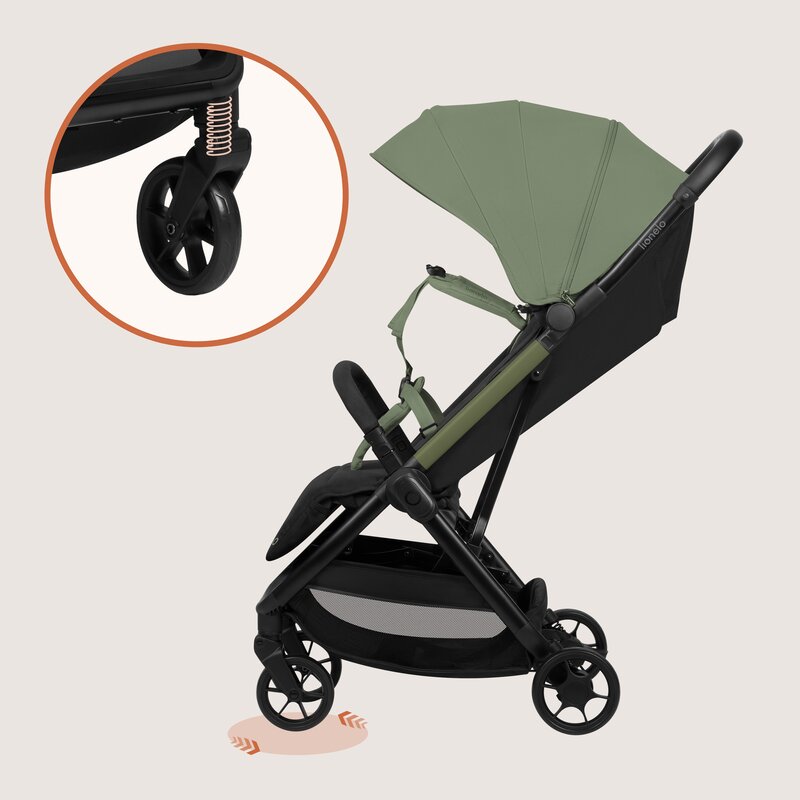 Carucior sport, Lionelo, Julie Air, Greutate redusa - 7.5 kg, Sustine 22 kg, 6 luni+, Capotina impermeabila, Protectie SPF 50+, Include suport sticla, Pliere compacta pentru calatorii, Conform cu EN1888-1 si EN1888-2, Verde Sage