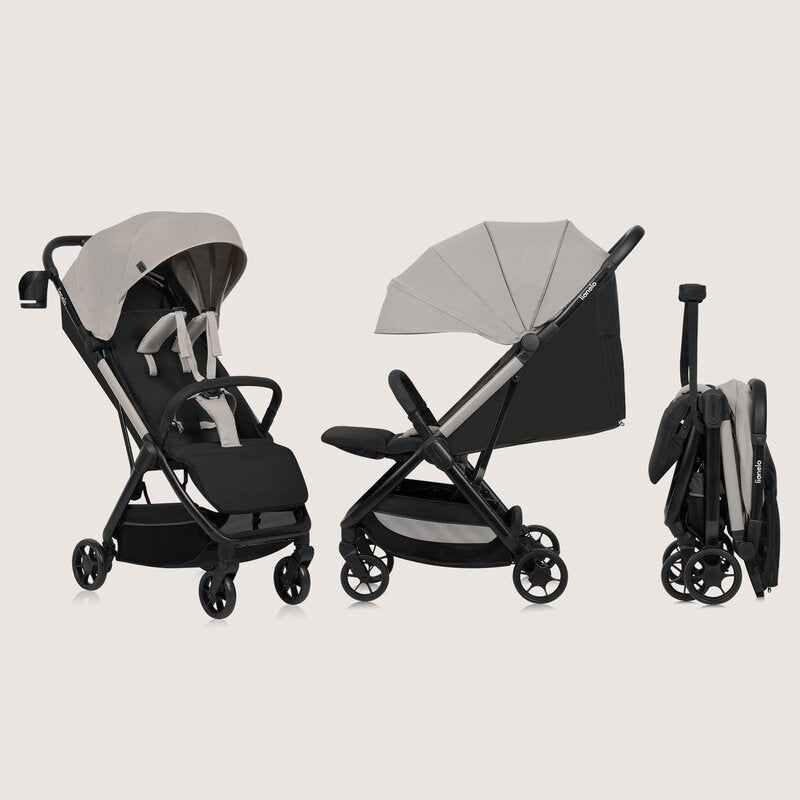 Carucior sport, Lionelo, Julie Air, Greutate redusa - 7.5 kg, Sustine 22 kg, 6 luni+, Capotina impermeabila, Protectie SPF 50+, Include suport sticla, Pliere compacta pentru calatorii, Conform cu EN1888-1 si EN1888-2, Bej