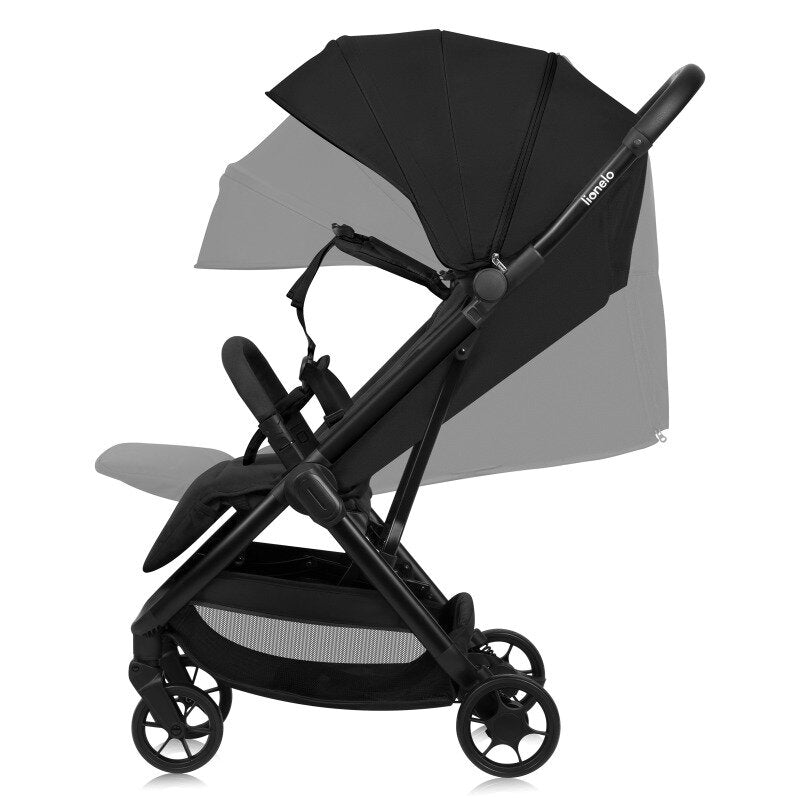 Carucior sport, Lionelo, Julie Air, Greutate redusa - 7.5 kg, Sustine 22 kg, 6 luni+, Capotina impermeabila, Protectie SPF 50+, Include suport sticla, Pliere compacta pentru calatorii, Conform cu EN1888-1 si EN1888-2, Negu Onyx
