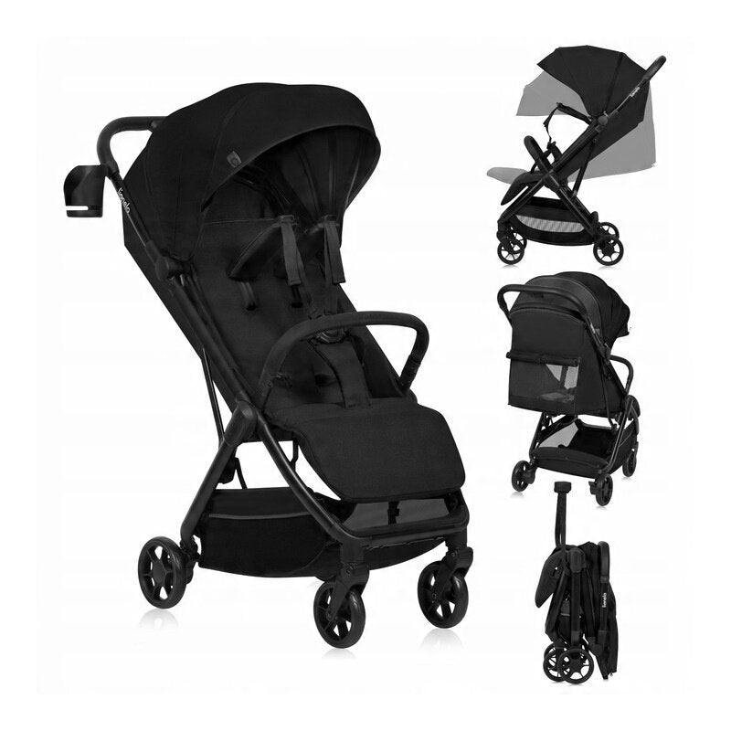 Carucior sport, Lionelo, Julie Air, Greutate redusa - 7.5 kg, Sustine 22 kg, 6 luni+, Capotina impermeabila, Protectie SPF 50+, Include suport sticla, Pliere compacta pentru calatorii, Conform cu EN1888-1 si EN1888-2, Negu Onyx