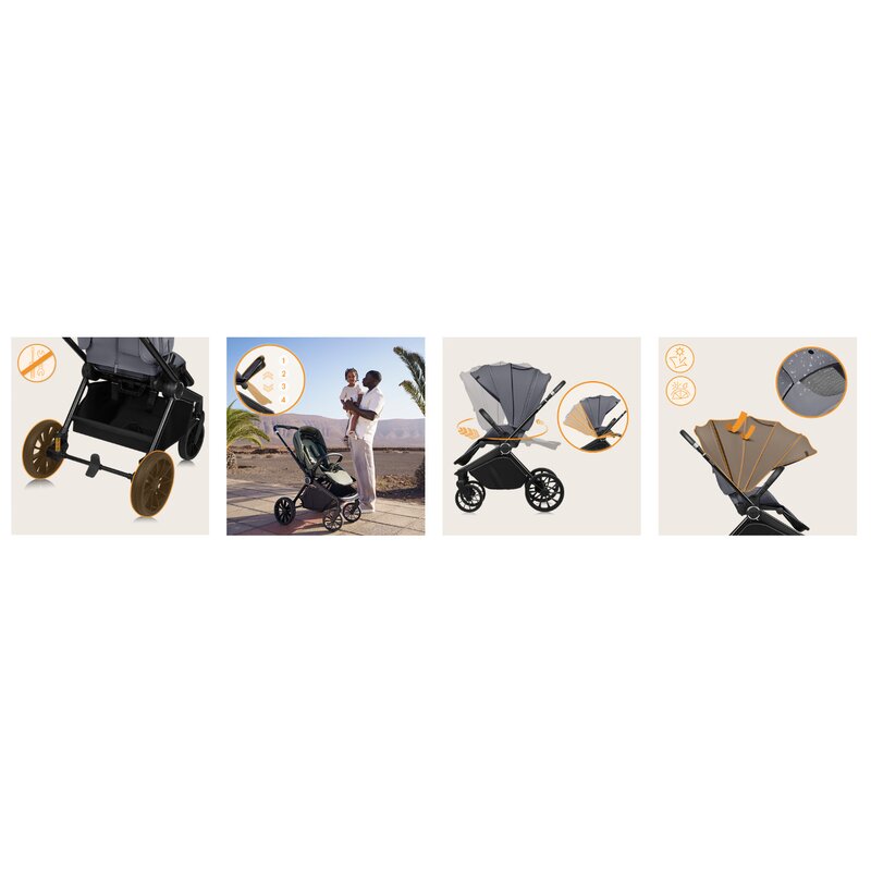 Carucior sport, Lionelo, Mika Plus, Cadru din aluminiu, Copertina XXL, Spatar reglabil in 3 pozitii, Cu accesorii, Pana la 22 kg, 6-48 luni; EN1888-1, EN1888-2 EN1466, Gri