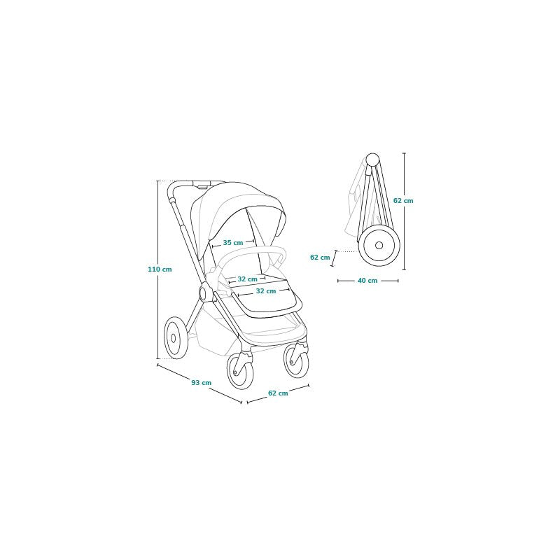 Carucior sport, Lionelo, Mika Plus, Cadru din aluminiu, Cu maner reversibil, Copertina XXL, Spatar reglabil in 3 pozitii, Cu accesorii, Pana la 22 kg, 6-48 luni; EN1888-1, EN1888-2 EN1466, Verde