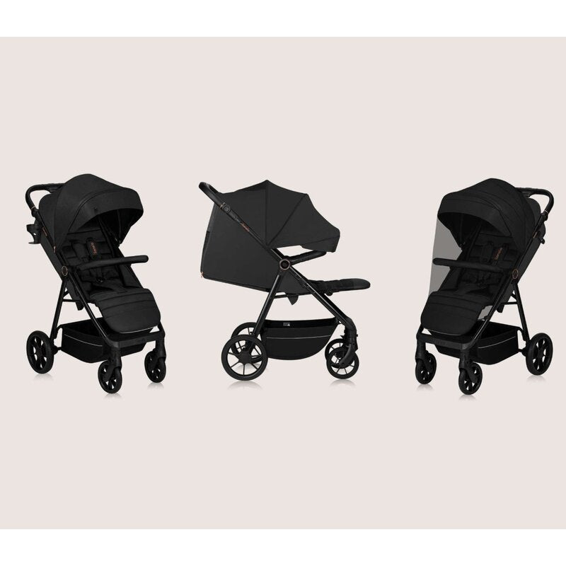 Carucior sport, Lionelo, Mira, Maner reglabil in 5 pozitii, Spatar si suport de picioare reglabile, Plasa de tantari si suport biberon incluse, Pana la 22 kg, 6 luni+, Conform cu EN1888-1, EN1888-2, Testare SGS, Negru