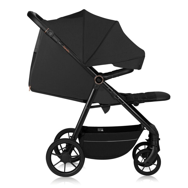 Carucior sport, Lionelo, Mira, Maner reglabil in 5 pozitii, Spatar si suport de picioare reglabile, Plasa de tantari si suport biberon incluse, Pana la 22 kg, 6 luni+, Conform cu EN1888-1, EN1888-2, Testare SGS, Negru