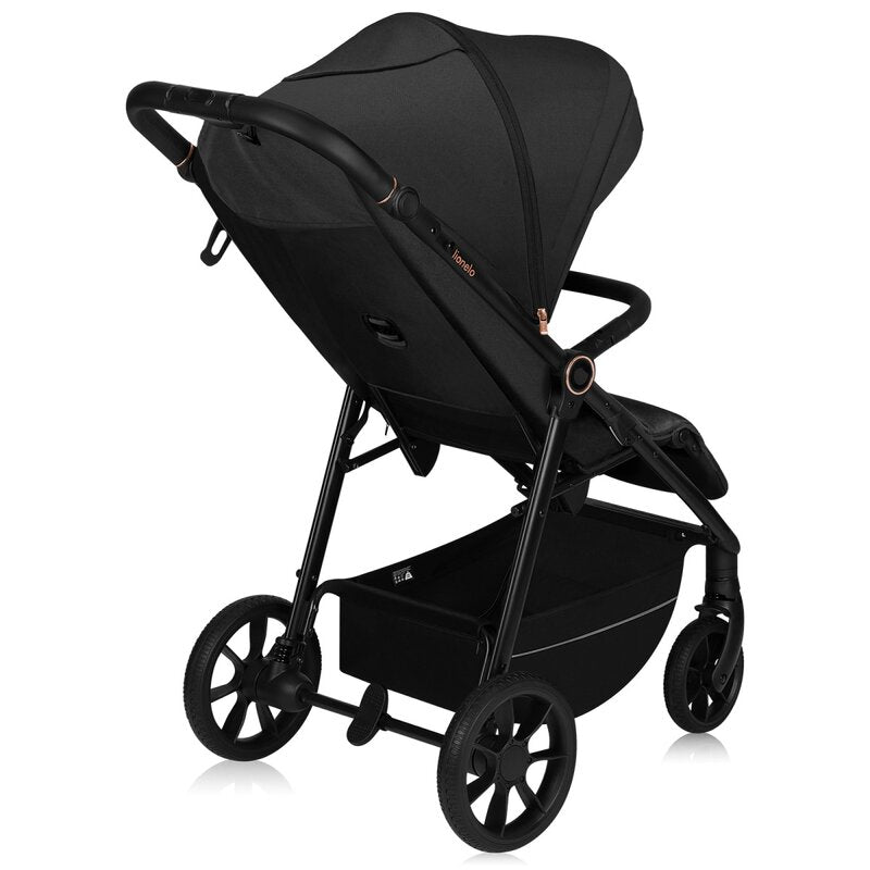 Carucior sport, Lionelo, Mira, Maner reglabil in 5 pozitii, Spatar si suport de picioare reglabile, Plasa de tantari si suport biberon incluse, Pana la 22 kg, 6 luni+, Conform cu EN1888-1, EN1888-2, Testare SGS, Negru