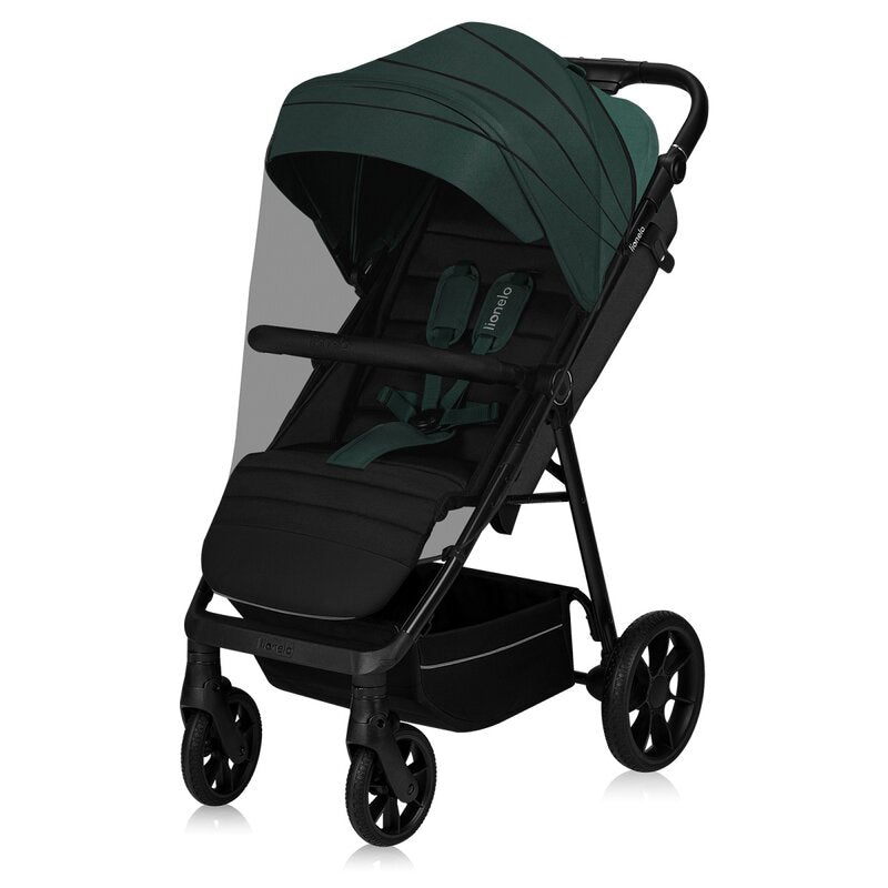 Carucior sport, Lionelo, Mira, Maner reglabil in 5 pozitii, Spatar si suport de picioare reglabile, Plasa de tantari si suport biberon incluse, Pana la 22 kg, 6 luni+, Conform cu EN1888-1, EN1888-2, Testare SGS, Verde