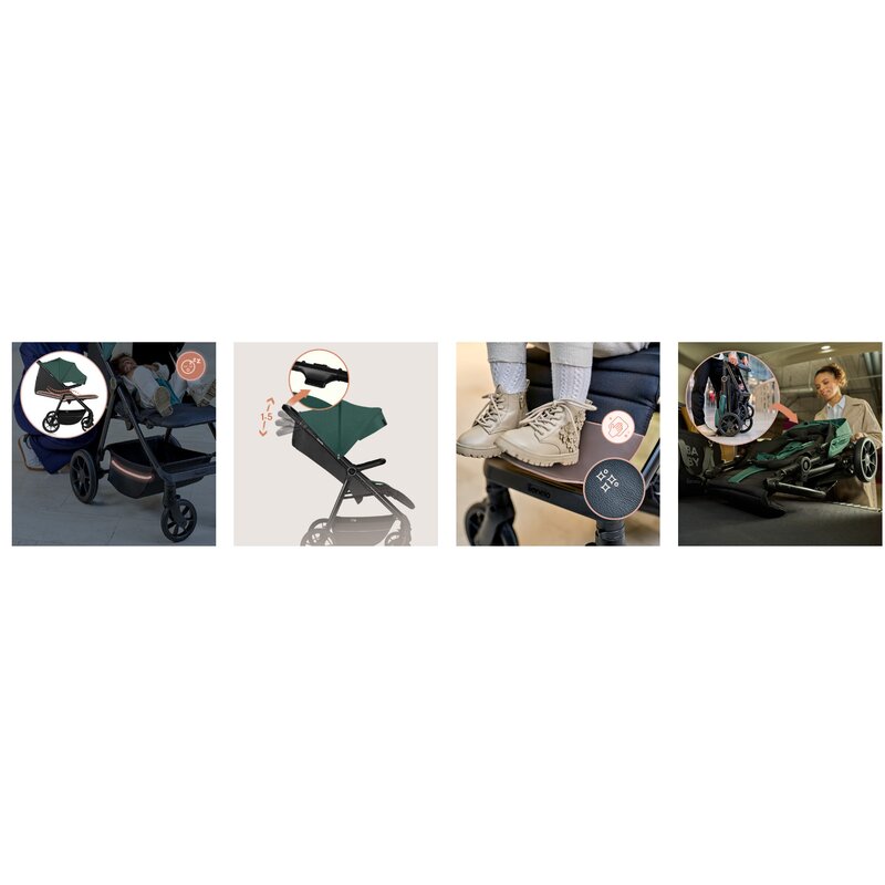 Carucior sport, Lionelo, Mira, Maner reglabil in 5 pozitii, Spatar si suport de picioare reglabile, Plasa de tantari si suport biberon incluse, Pana la 22 kg, 6 luni+, Conform cu EN1888-1, EN1888-2, Testare SGS, Verde
