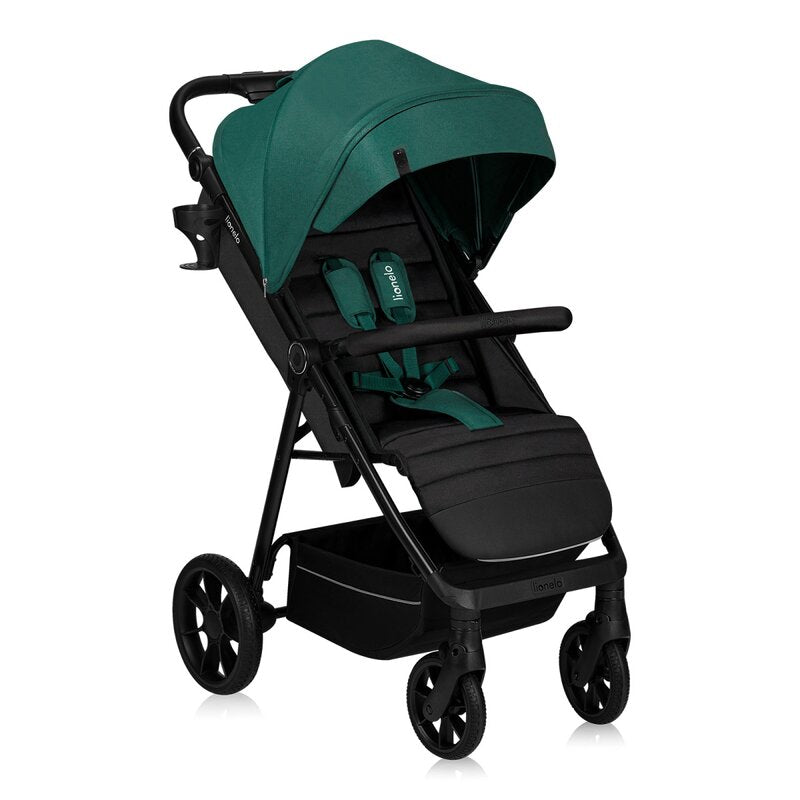 Carucior sport, Lionelo, Mira, Maner reglabil in 5 pozitii, Spatar si suport de picioare reglabile, Plasa de tantari si suport biberon incluse, Pana la 22 kg, 6 luni+, Conform cu EN1888-1, EN1888-2, Testare SGS, Verde