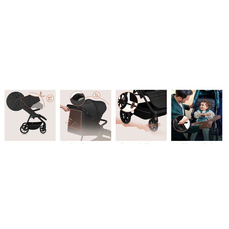 Carucior sport, Lionelo, Mira, Maner reglabil in 5 pozitii, Spatar si suport de picioare reglabile, Plasa de tantari si suport biberon incluse, Pana la 22 kg, 6 luni+, Conform cu EN1888-1, EN1888-2, Testare SGS, Negru