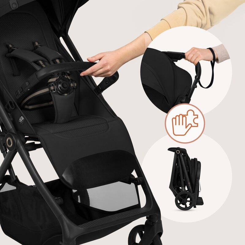 Carucior sport, Lionelo, Tansi, Pliere automata, Ultracompact, Manevrare cu o mana, Roti cu tehnologie GravelTech, Spatar si suport picioare reglabile, 6-48 luni, Sustine 22 kg, Negru