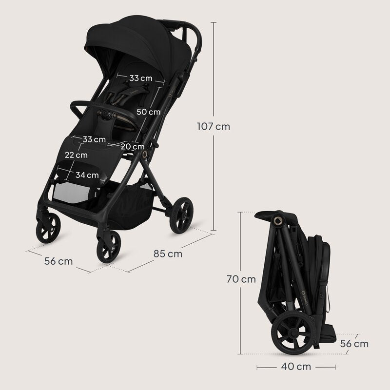 Carucior sport, Lionelo, Tansi, Pliere automata, Ultracompact, Manevrare cu o mana, Roti cu tehnologie GravelTech, Spatar si suport picioare reglabile, 6-48 luni, Sustine 22 kg, Negru