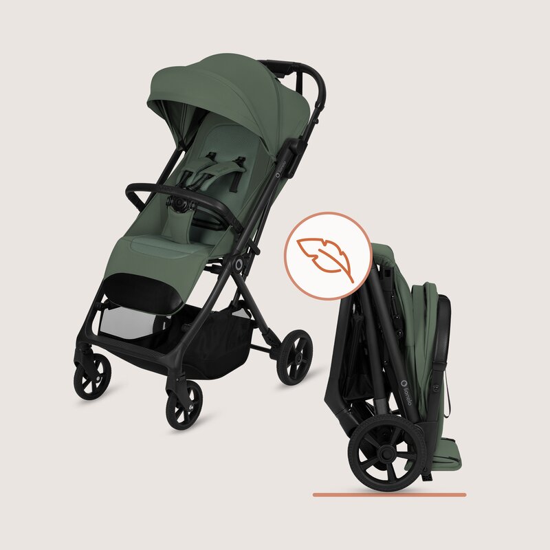 Carucior sport, Lionelo, Tansi, Pliere automata, Ultracompact, Manevrare cu o mana, Roti cu tehnologie GravelTech, Spatar si suport picioare reglabile, 6-48 luni, Sustine 22 kg, Verde